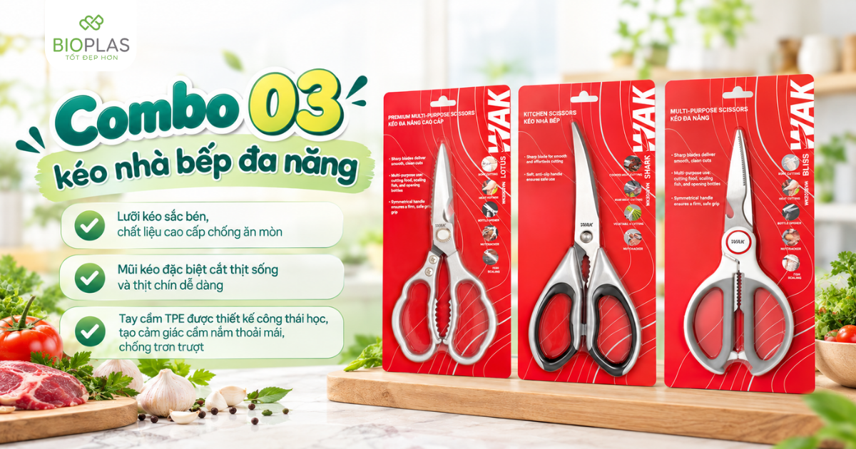Combo 03 kéo bếp đa năng cao cấp thương hiệu Wak của Bioplas